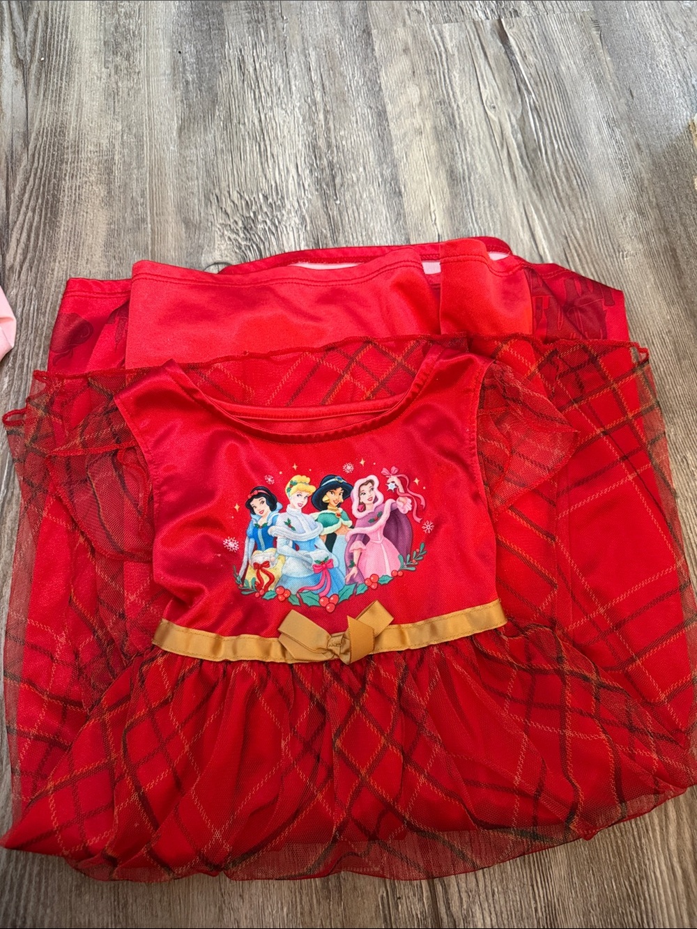 Red Disney Princess Girls' Christmas Tulle nightgown with Gold Bow